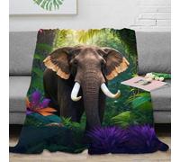 WXLWHR Elephant Fleece Throw Blanket for Couch Sofa Bed All Season Jungle Print Blanket Fluffy Soft Cozy Flannel Unique Gift for Kids Teens Adults 50x60inch(127x152cm)