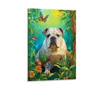 WXLWHR English Bulldog Canvas Wall Art Butterfly Plants Canvas Print Modern Decorations for Bedroom, Living Room, Or Kitchen 08x12inch(20x30cm)