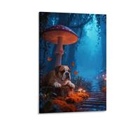 WXLWHR English Bulldog Canvas Wall Art Mushroom Forest Canvas Print Modern Decoration for Living Room Office 20x30inch(50x75cm)