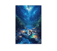 WXLWHR English Bulldog Canvas Wall Art Starry Valley Canvas Print Modern Decoration for Living Room Office 12x18inch(30x45cm)