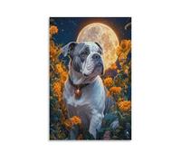 WXLWHR English Bulldog Canvas Wall Art Yellow Flowers Canvas Print Modern Wall Decor for Living Room Office 08x12inch(20x30cm)