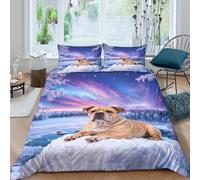 WXLWHR English Bulldog Duvet Cover Set 3D Frozen Lake Pattern Bedding Set Soft Polyester Duvet Cover with Zipper & Pillowcase for Kids Adults Double（200x200cm）