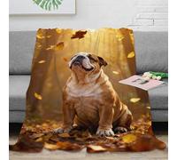 WXLWHR English Bulldog Fleece Throw Blanket for Couch Sofa Bed All Season Yellow Leaves Print Blanket Fluffy Soft Cozy Flannel Unique Gift for Boys Girls 70x80inch(180x200cm)