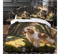 WXLWHR English Cocker Spaniel Bedding Set Woods Print Duvet Cover Set Soft Microfiber Duvet Cover with Pillowcase Hotel Quality Easy Care King（220x240cm）
