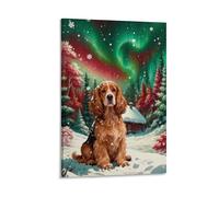 WXLWHR English Cocker Spaniel Canvas Wall Art Aurora Woods Canvas Painting Modern Artwork for Living Room Home Office Decor Gift 16x24inch(40x60cm)