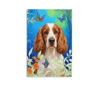 WXLWHR English Cocker Spaniel Canvas Wall Art Butterfly Plants Canvas Print Modern Decorations for Bedroom, Living Room, Or Kitchen 12x18inch(30x45cm)