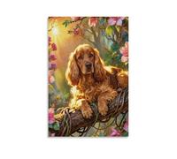 WXLWHR English Cocker Spaniel Canvas Wall Art Flower Tree Canvas Print Modern Decor for Living Room Office 12x18inch(30x45cm)