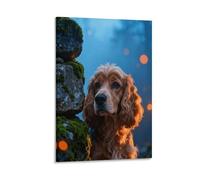 WXLWHR English Cocker Spaniel Canvas Wall Art Moss Rocks Canvas Painting Modern Artwork for Living Room Office Decorations Gift 12x18inch(30x45cm)