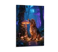 WXLWHR English Cocker Spaniel Canvas Wall Art Mushroom Forest Canvas Print Modern Decor for Living Room Home Office 16x24inch(40x60cm)