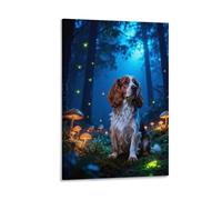 WXLWHR English Cocker Spaniel Canvas Wall Art Mushroom Forest Canvas Print Modern Decor for Living Room Office 08x12inch(20x30cm)