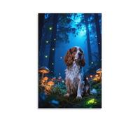 WXLWHR English Cocker Spaniel Canvas Wall Art Mushroom Forest Canvas Print Modern Decorations for Living Room Bedroom Home Office 08x12inch(20x30cm)