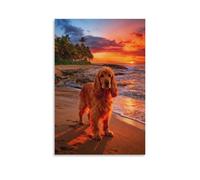 WXLWHR English Cocker Spaniel Canvas Wall Art Sunset Beach Canvas Painting Modern Artwork for Living Room Bedroom Home Office Home Decor Gift 20x30inch(50x75cm)