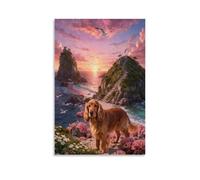 WXLWHR English Cocker Spaniel Canvas Wall Art Sunset Coast Canvas Painting Modern Artwork for Living Room Home Office Wall Decor Gift 20x30inch(50x75cm)