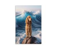 WXLWHR English Cocker Spaniel Canvas Wall Art Waves Reef Canvas Painting Artwork for Bedroom, Living Room, Or Kitchen Decor Gift 20x30inch(50x75cm)