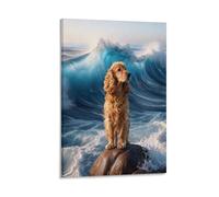 WXLWHR English Cocker Spaniel Canvas Wall Art Waves Reef Canvas Painting Modern Artwork for Living Room And Bedroom Home Decor Gift 20x30inch(50x75cm)