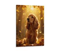 WXLWHR English Cocker Spaniel Canvas Wall Art Yellow Leaves Canvas Painting Modern Artwork for Living Room Bedroom Home Office Decoration Gift 08x12inch(20x30cm)