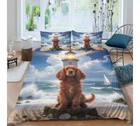 WXLWHR English Cocker Spaniel Duvet Cover Set 3D Dog Seaside Lighthouse Print Bedding Set Soft Microfiber Duvet Cover with Zipper & Pillow Cases for Kids Girls Adults King(220x240cm)