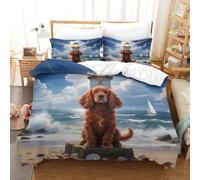 WXLWHR English Cocker Spaniel Duvet Cover Set 3D Dog Seaside Lighthouse Print Bedding Set Soft Microfiber Duvet Cover with Zipper & Pillow Cases for Kids Teens Adults Single(140x200cm)