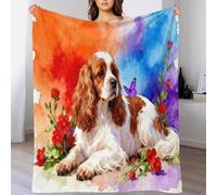 WXLWHR English Cocker Spaniel Fleece Throw Blanket for Couch Sofa Bed All Season Butterfly Flowers Pattern Blanket Soft Warm Cozy Flannel Presents for Women Girls Birthday 40x50inch(100x130cm)