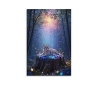 WXLWHR European Shorthair Cat Canvas Wall Art Fantasy Woods Canvas Painting Artwork for Living Room And Bedroom Home Decor Gift 12x18inch(30x45cm)