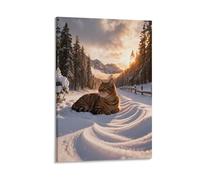 WXLWHR European Shorthair Cat Canvas Wall Art Snowy Woods Canvas Painting Artwork for Living Room Office Decor Gift 20x30inch(50x75cm)