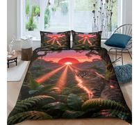 WXLWHR European Shorthair Cat Duvet Cover Set 3D Sunset Jungle Pattern Bedding Set Soft Microfiber Quilt Cover with Zipper & Pillow Cases for Kids Teens Adults Double（200x200cm）