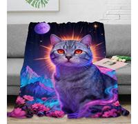 WXLWHR European Shorthair Cat Fleece Throw Blanket for Couch Sofa Bed All Season Mountains Planet Print Blanket Fluffy Soft Cozy Flannel for Her Or Him 40x50inch(100x130cm)