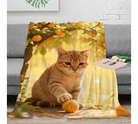 WXLWHR European Shorthair Cat Fleece Throw Blanket for Couch Sofa Bed All Season Orange Tree Print Blanket Fluffy Soft Cozy Flannel Presents for Her Or Him 50x60inch(127x152cm)