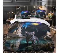 WXLWHR French Bulldog Bedding Set Cave Starry Sky Print Duvet Cover Set Soft Microfiber Duvet Cover with Zipper & Pillowcase for Small Bedrooms & Dorm Super King（260x220cm）