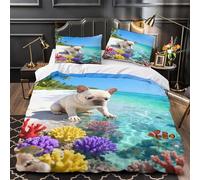 WXLWHR French Bulldog Bedding Set Coastal Coral Print Duvet Cover Set Soft Microfiber Duvet Cover with Pillowcase for Kids Teens Adults Super King（260x220cm）