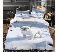 WXLWHR French Bulldog Bedding Set Snowfield Print Duvet Cover Set Soft Microfiber Duvet Cover with Zipper & Pillowcase Modern Home Decor Essential Super King（260x220cm）