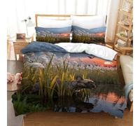 WXLWHR French Bulldog Bedding Set Wetland Reeds Print Duvet Cover Set Soft Microfiber Duvet Cover with Pillowcase Durable Easy to Wash Double（200x200cm）