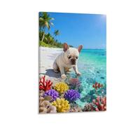 WXLWHR French Bulldog Canvas Wall Art Coastal Coral Canvas Print Modern Decoration for Living Room Bedroom Home Office 08x12inch(20x30cm)
