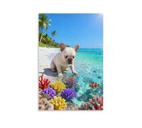 WXLWHR French Bulldog Canvas Wall Art Coastal Coral Canvas Print Modern Wall Decor for Living Room Home Office 08x12inch(20x30cm)