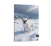 WXLWHR French Bulldog Canvas Wall Art Snowfield Canvas Print Modern Decor for Bedroom, Living Room, Or Kitchen 12x18inch(30x45cm)