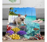 WXLWHR French Bulldog Fleece Throw Blanket, Super Soft & Cosy Flannel, Coastal Coral Blanket, for Bed And Sofa for Her Or Him 80x90inch(200x230cm)