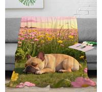 WXLWHR French Bulldog Fleece Throw Blanket, Super Soft & Cosy Flannel, Sea of Flowers Blanket, for Bed And Sofa Creative Gift For Women/Men 40x50inch(100x130cm)