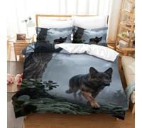 WXLWHR German Shepherd Bedding Set Misty Forest Print Duvet Cover Set Soft Microfiber Duvet Cover with Zipper & Pillowcase for Girls Boys Teens Adults Double（200x200cm）