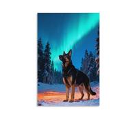 WXLWHR German Shepherd Canvas Wall Art Aurora Pine Forest Canvas Painting Modern Artwork for Home Office Bedroom Home Decor Gift 08x12inch(20x30cm)