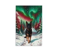 WXLWHR German Shepherd Canvas Wall Art Aurora Woods Canvas Painting Modern Artwork for Bedroom, Living Room, Or Kitchen Decoration Gift 12x18inch(30x45cm)