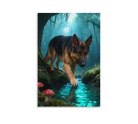 WXLWHR German Shepherd Canvas Wall Art Dense Woods Canvas Painting Modern Artwork for Living Room And Bedroom Wall Decor Gift 20x30inch(50x75cm)