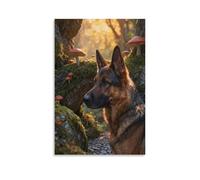 WXLWHR German Shepherd Canvas Wall Art Rock Moss Canvas Painting Modern Artwork for Living Room And Bedroom Home Decor Gift 20x30inch(50x75cm)