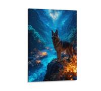 WXLWHR German Shepherd Canvas Wall Art Starry Valley Canvas Painting Modern Artwork for Living Room And Bedroom Home Decor Gift 12x18inch(30x45cm)