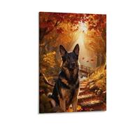 WXLWHR German Shepherd Canvas Wall Art Woods Canvas Painting Modern Artwork for Bedroom, Living Room, Or Kitchen Home Decor Gift 08x12inch(20x30cm)