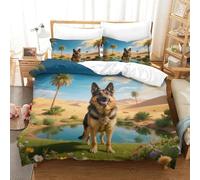 WXLWHR German Shepherd Duvet Cover Set 3D Dog Desert Oasis Print Bedding Set Soft Microfiber Comforter Cover with Zipper & Pillowcase for Kids Boys Teens Super King（260x220cm）