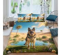 WXLWHR German Shepherd Duvet Cover Set 3D Dog Desert Oasis Print Bedding Set Soft Microfiber Duvet Cover with Zipper & Pillow Cases for Kids Girls Adults King（220x240cm）