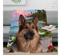 WXLWHR German Shepherd Fleece Throw Blanket, Super Soft & Cosy Flannel, Palm Tree Throw, For Sofa/Couch, Bed Gifts for Her Or Him 50x60inch(127x152cm)