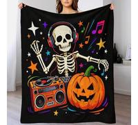 WXLWHR Halloween Fleece Throw Blanket for Couch Sofa Bed All Season Skeleton Music Pattern Blanket Soft Warm Cozy Flannel for Her Or Him 60x80inch(150x200cm)