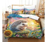 WXLWHR Hedgehog Duvet Cover Set Soft Polyester 3 Piece 3D Printed Bedding Sets Hedgehog Dusk Comforter Cover with Pillow Cases for Kids Adults Super King（260x220cm）
