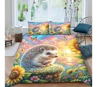WXLWHR Hedgehog Duvet Cover Sets Ultra Soft Microfiber 3 Piece 3D Printed Bedding Set Hedgehog Dusk Duvet Cover with Pillow Cases for Kids Teens Adults King（220x240cm）
